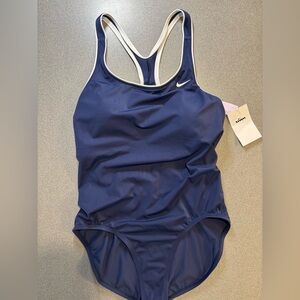Nike Womens‎ Racerback Swimsuit One-Piece Size X-large Navy Blue With White Trim